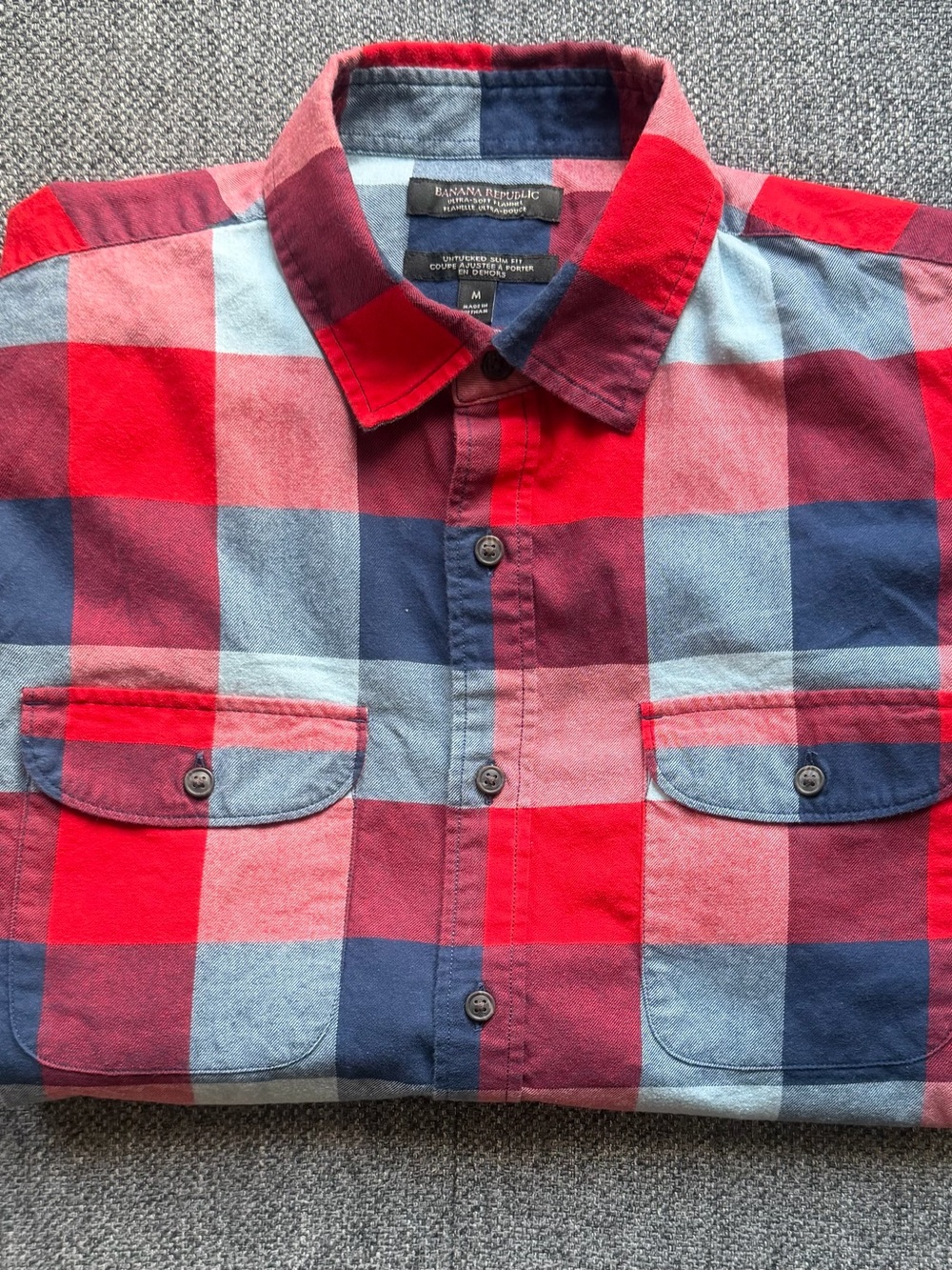 Banana Republic Red and Navy Plaid Button-Down Shirt